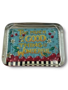 Vintage Mary Engelbreit Glass Paperweight Mae West Quote Cherries Punch Studio